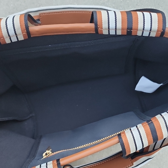 Tuckernuck Blue & Brown Striped Handle Tote Bag Structured Classic - Picture 3 of 3